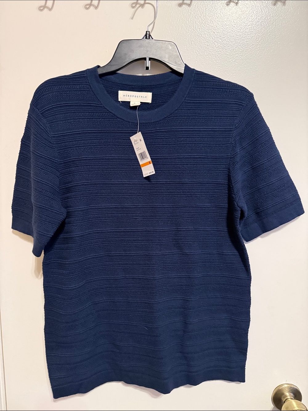 Aeropostale Men's Navy Textured Short Sleeve Knit Shirt